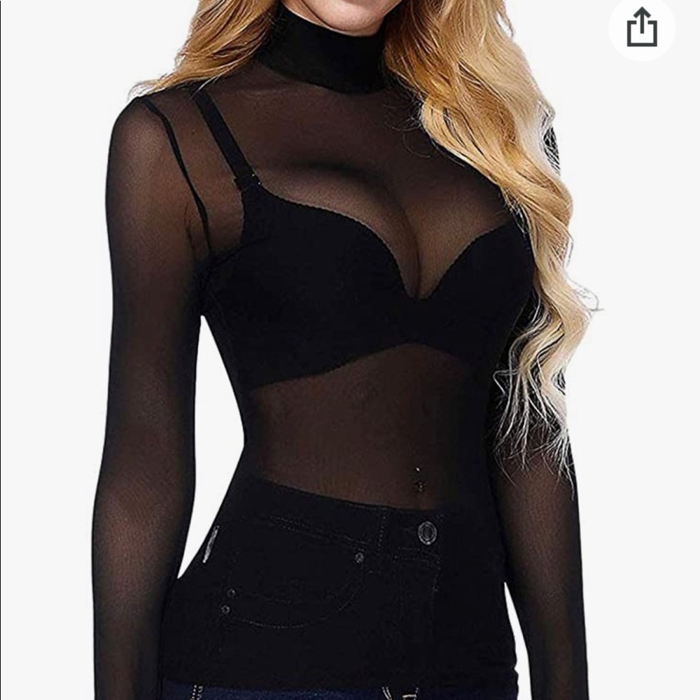 Black Mesh Long Sleeve Top